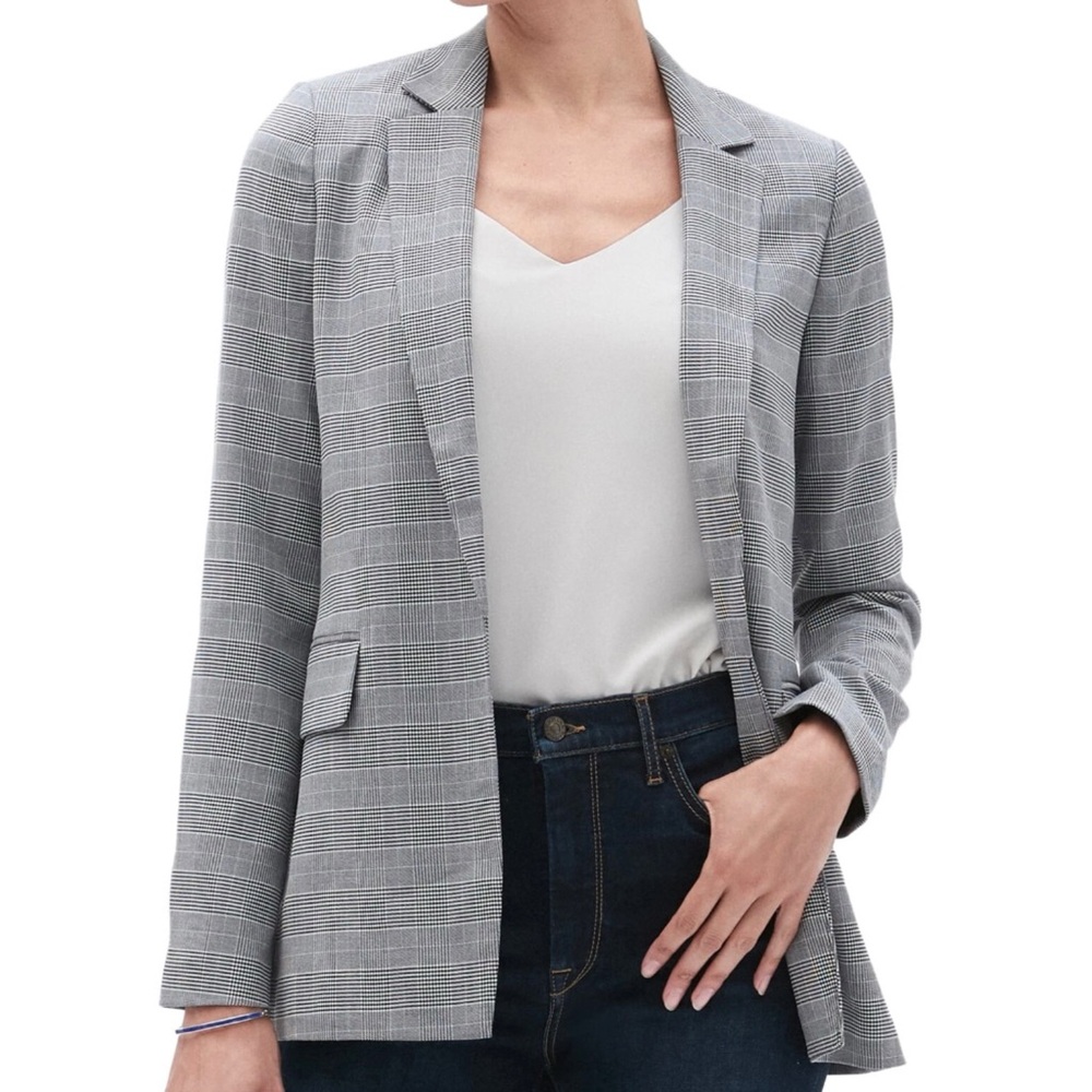NWOT Banana Republic Glen Plaid Open Front Soft Long Jacket Blazer Size 10